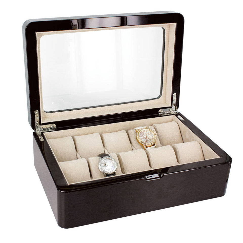 High Veneer Watch Case — High Gloss Kona w/ Tan Faux Suede