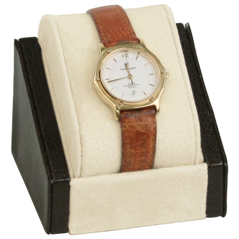 Pillow Watch Display Stand — Beige Suede w/ Brown Faux Leather