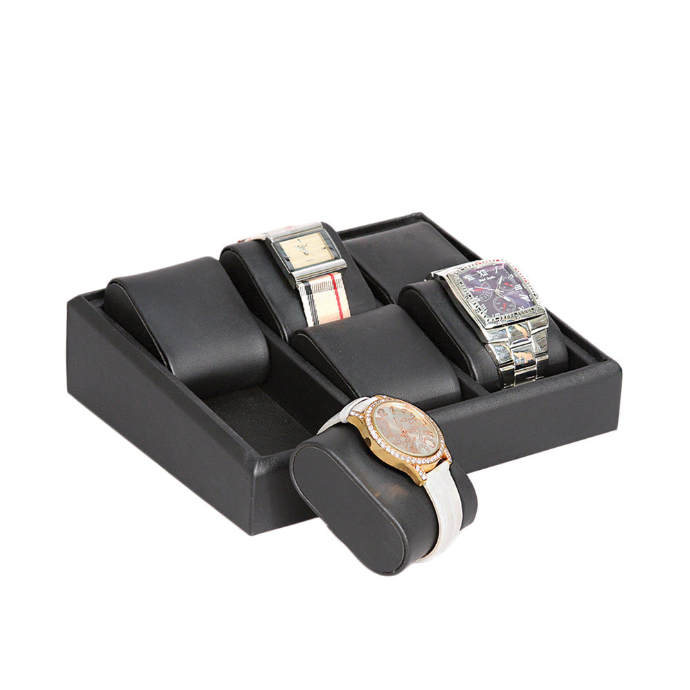 Angled Tray With 6 Watch Pillows — Black Faux Leather