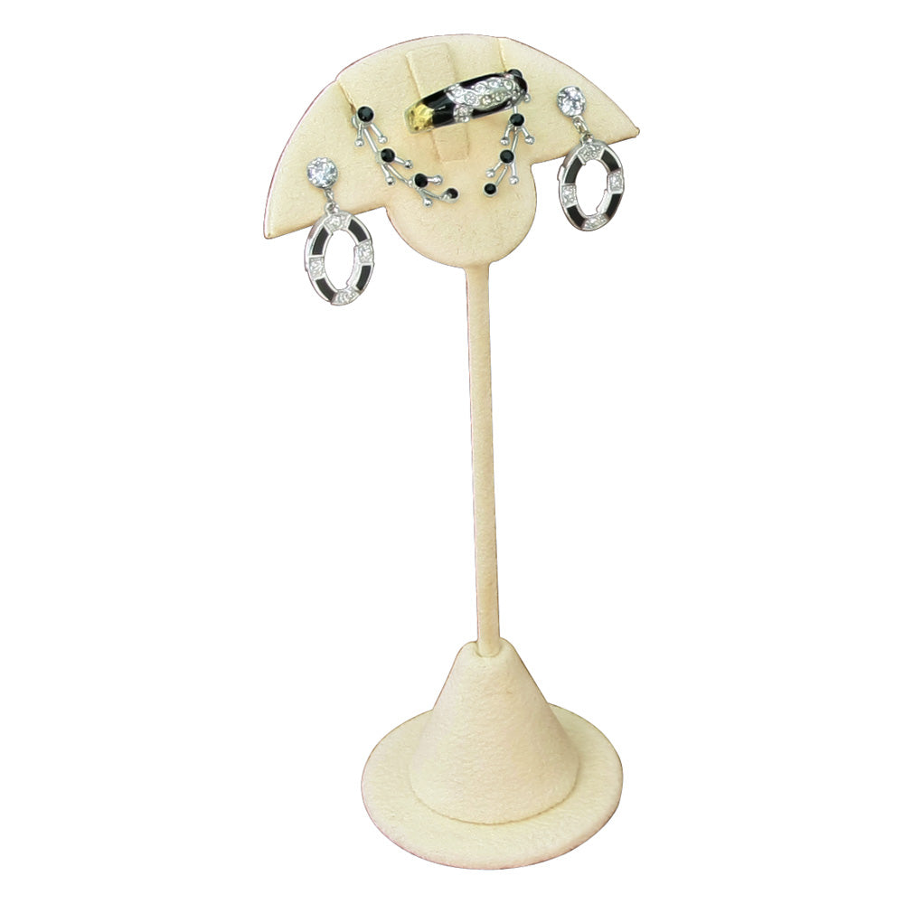 Earring Stand w/ Ring Clip — Beige Faux Suede