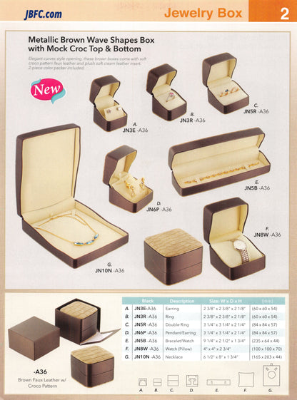 Caja con formas onduladas de color marrón metalizado
 con parte superior e inferior de efecto cocodrilo