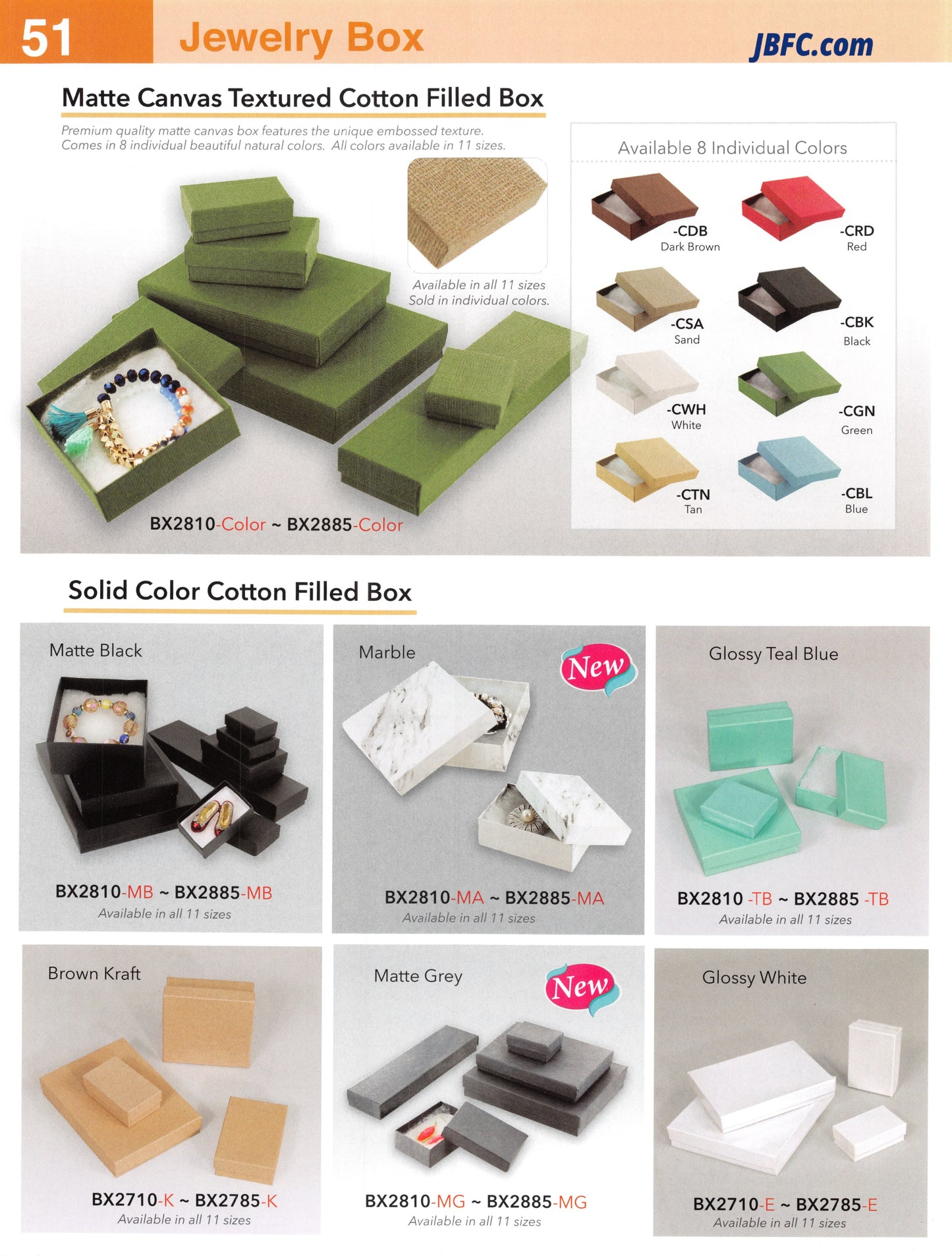 Solid Color Cotton Filled Box - 100 pcs. Pack