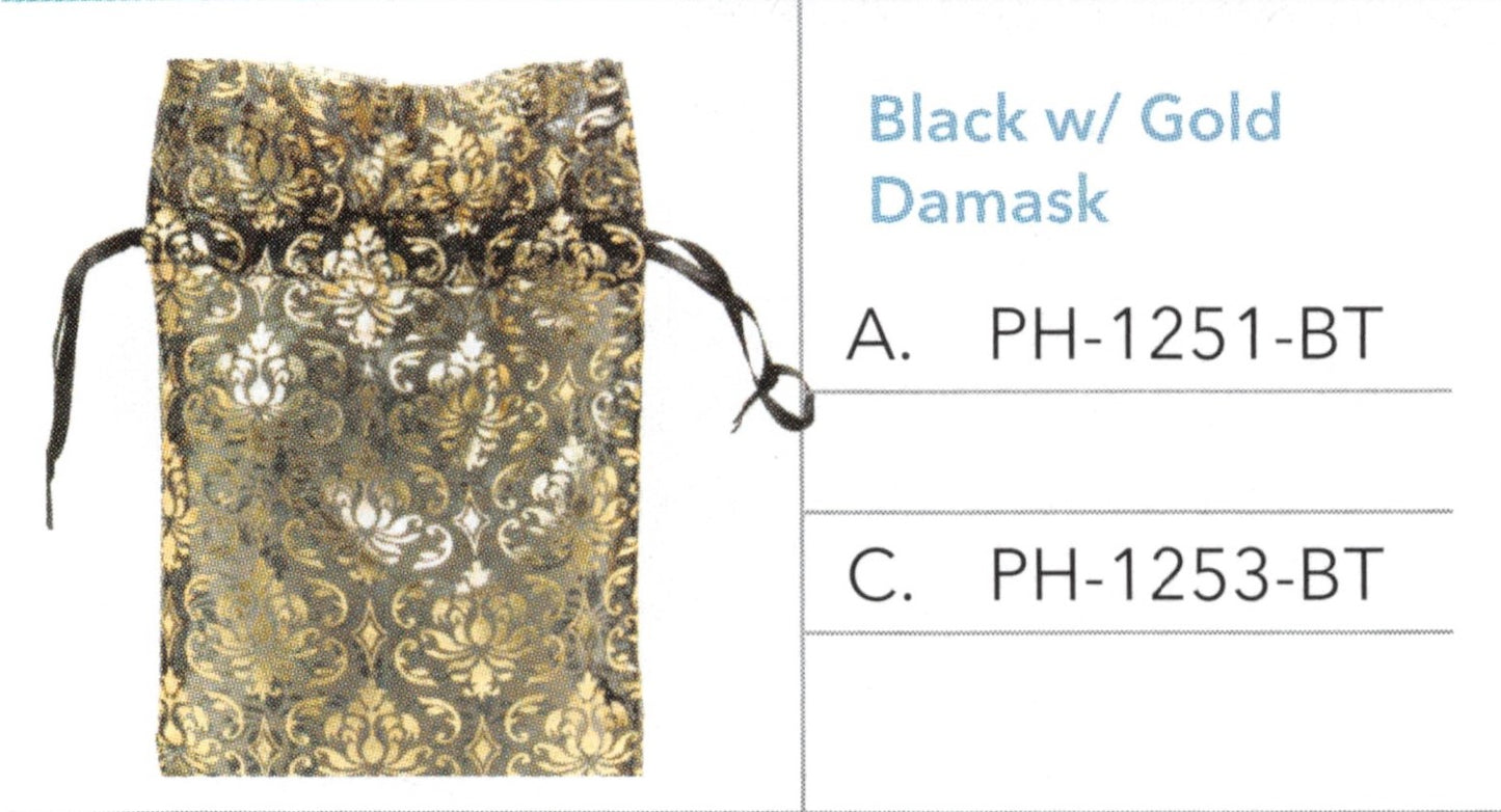 Bag & Pouch - Drawstring  -  Black With Gold Damask - 12 pcs. Pack