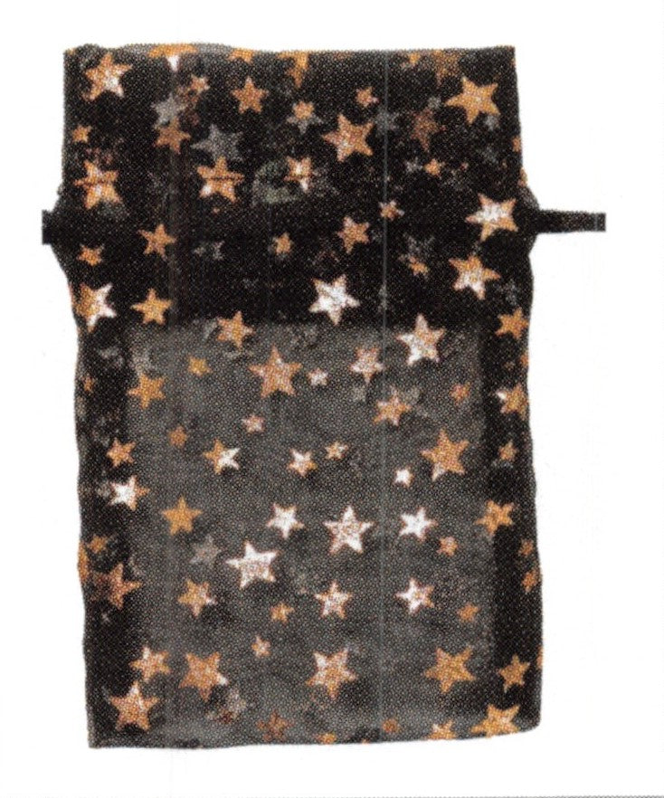Bag & Pouch - Drawstring  -  Black With Silver Stars - 12 pcs. Pack
