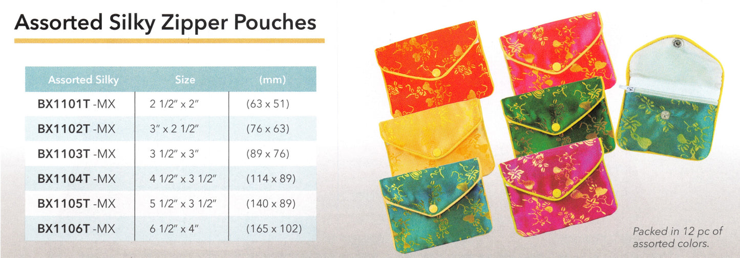 Assorted Silky Zipper Pouches - 12 pcs. Pack