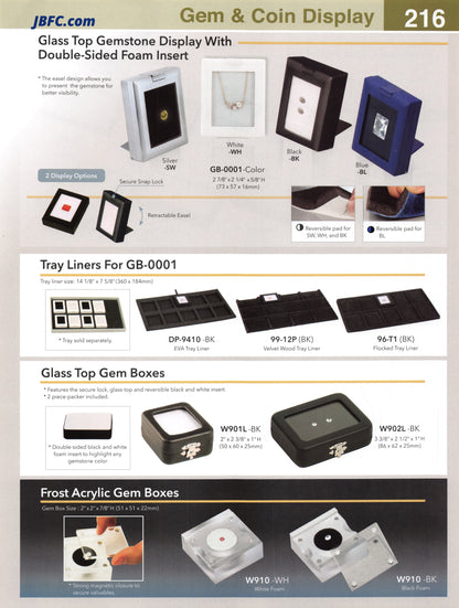 Glass-top Gemstone Display with Double Sided Foam Insert - 96 pcs. per Package