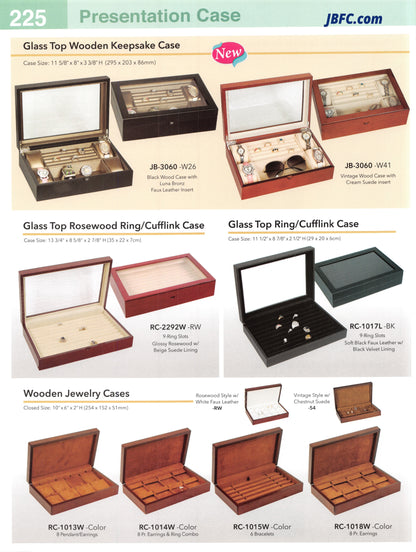 Estuche para anillos y gemelos de palisandro con tapa de cristal