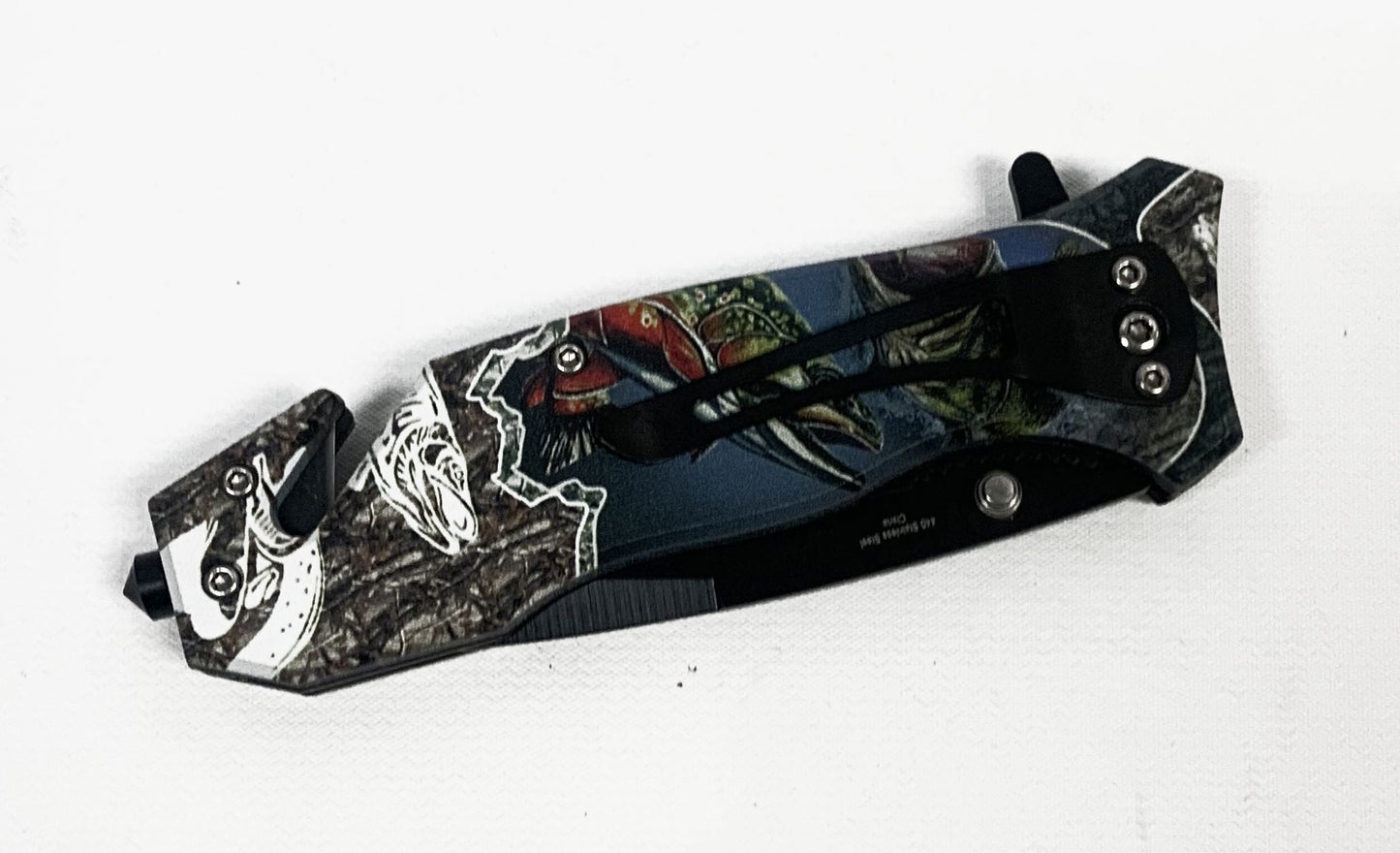 4.5"/Spring Assisted Dragon Design Tanto Point Blade Pocket Knife, Clip/Window Breaker/Seatbelt Cutter