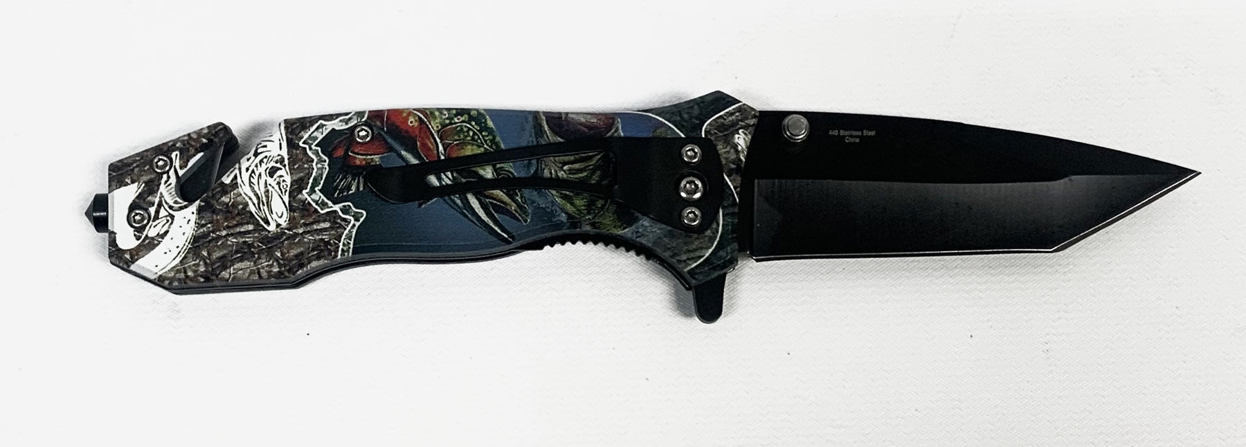 4.5"/Spring Assisted Dragon Design Tanto Point Blade Pocket Knife, Clip/Window Breaker/Seatbelt Cutter