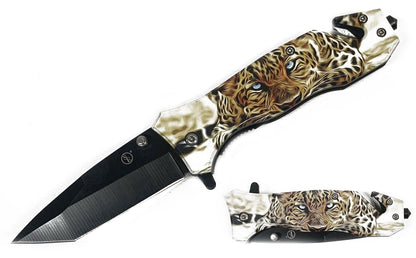 4.5"/Spring Assisted Dragon Design Tanto Point Blade Pocket Knife, Clip/Window Breaker/Seatbelt Cutter