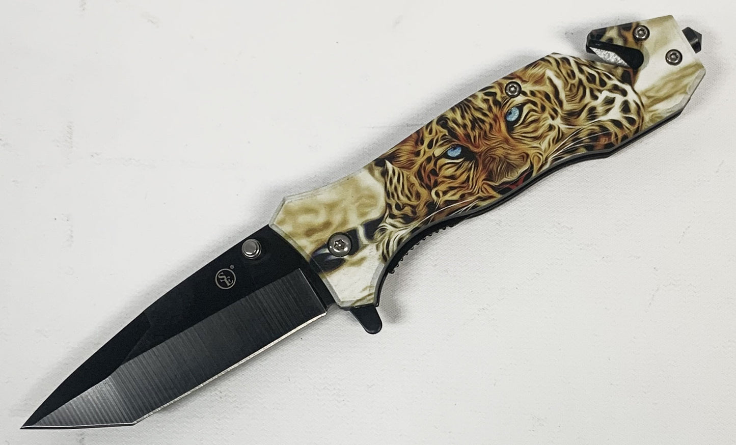 4.5"/Spring Assisted Dragon Design Tanto Point Blade Pocket Knife, Clip/Window Breaker/Seatbelt Cutter