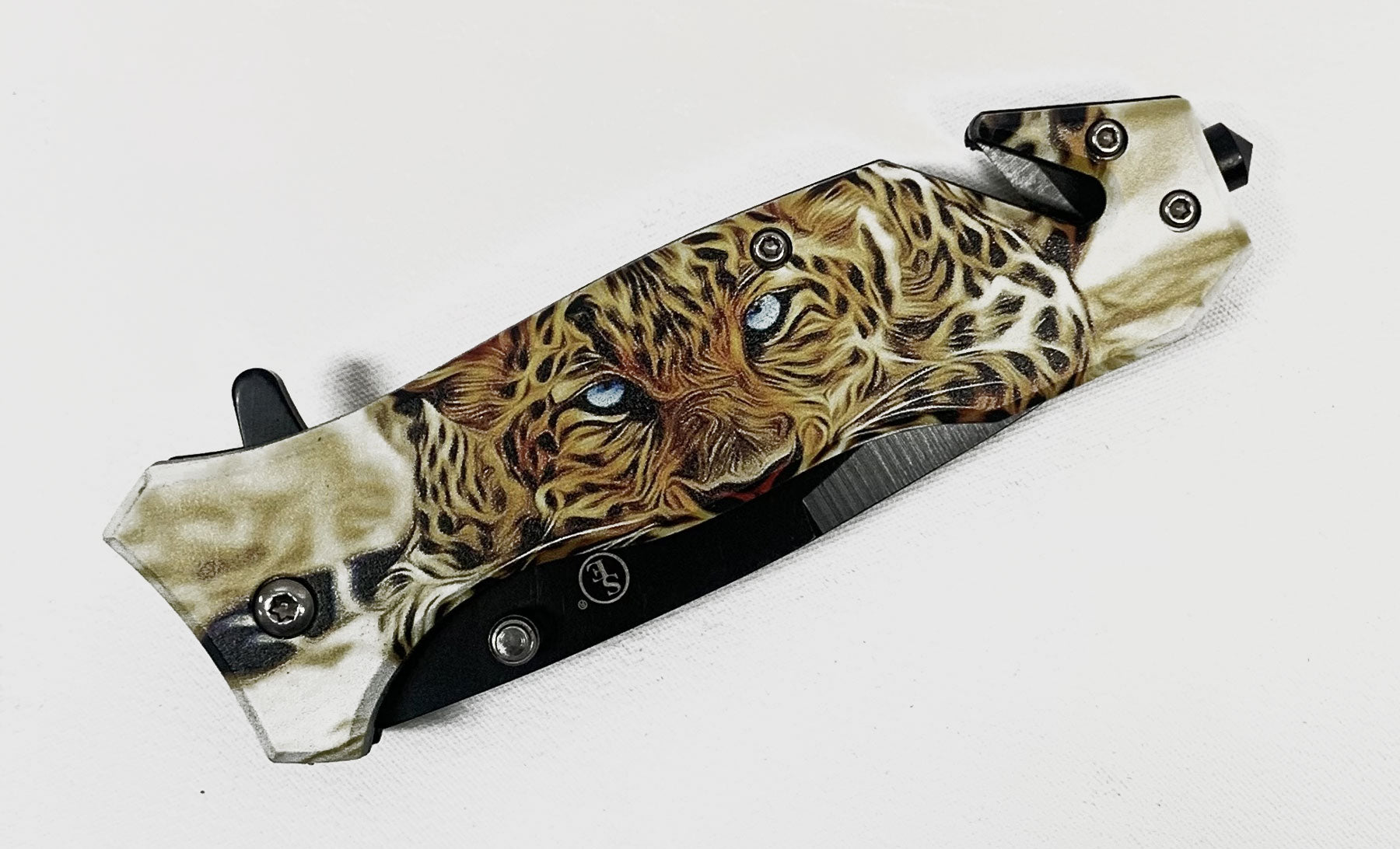 4.5"/Spring Assisted Dragon Design Tanto Point Blade Pocket Knife, Clip/Window Breaker/Seatbelt Cutter