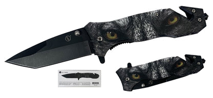 4.5"/Spring Assisted Dragon Design Tanto Point Blade Pocket Knife, Clip/Window Breaker/Seatbelt Cutter