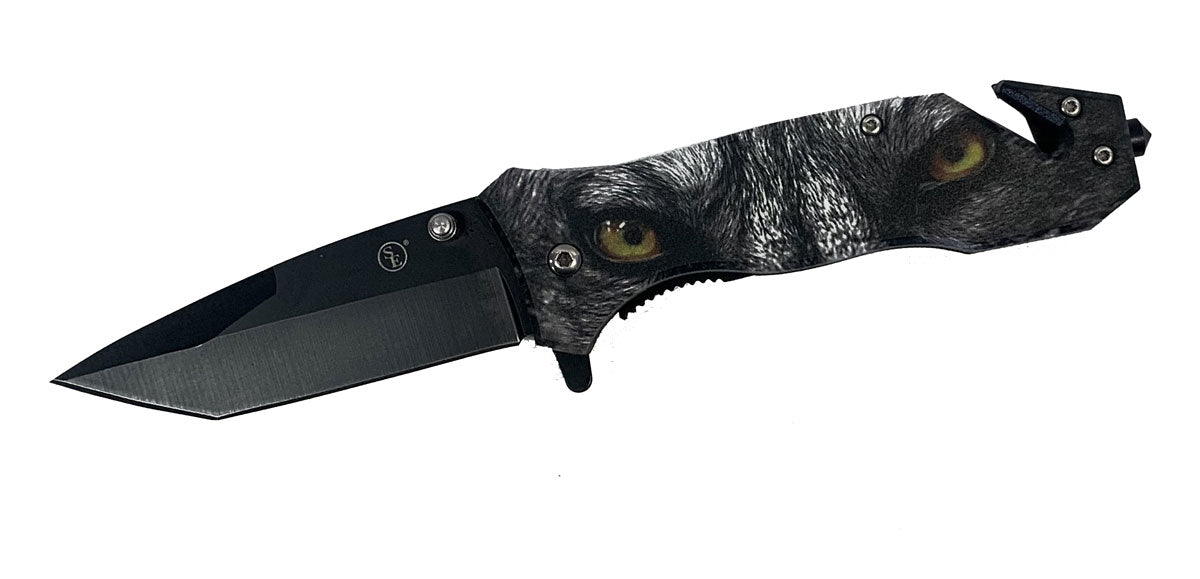 4.5"/Spring Assisted Dragon Design Tanto Point Blade Pocket Knife, Clip/Window Breaker/Seatbelt Cutter