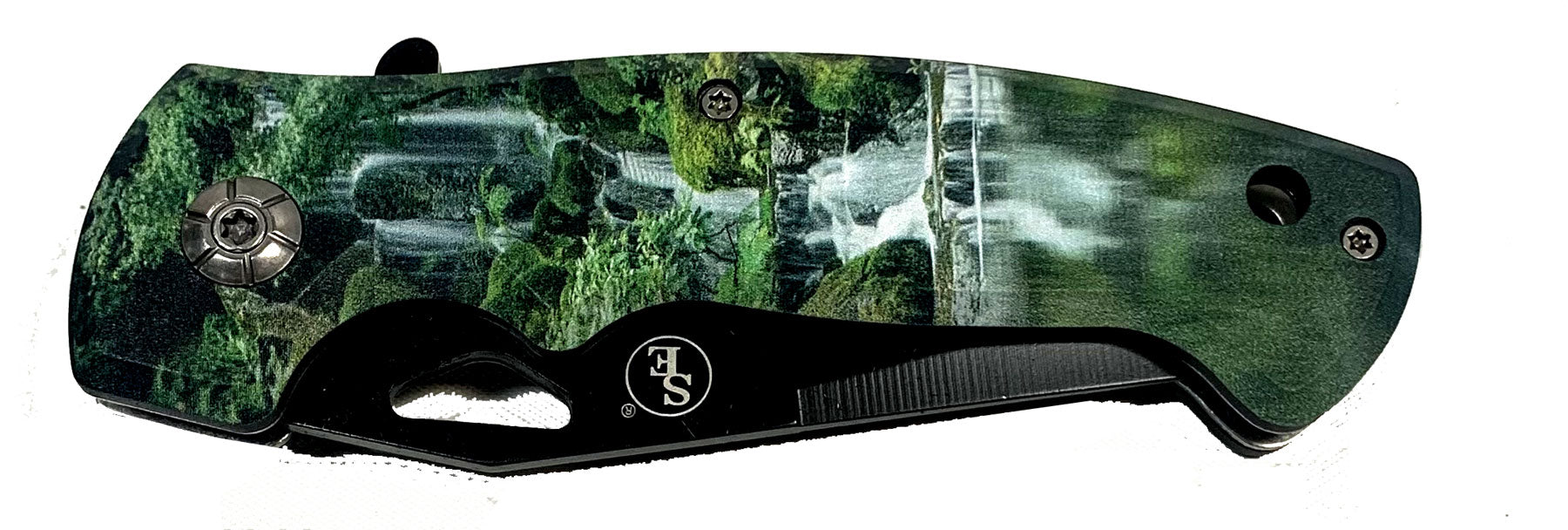 4.5" Spring Assisted Green Leaves Design Drop Point/Half Serrated Blade Pocket Knife, Clip/Window Breaker/Seatbelt Cutter