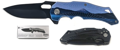 4.5"/Spring Assisted Hiker Atop a Mountain at Sunset Design Drop Point Pocket Knife with Pocket Clip