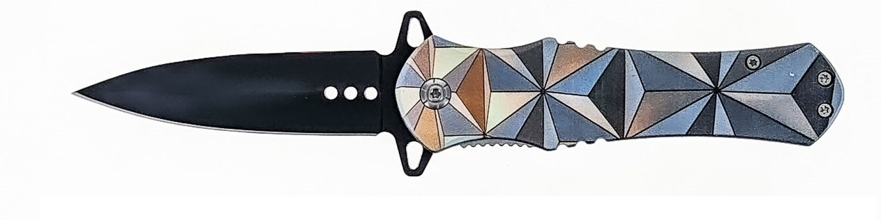 4.5"/Spring Assisted Hiker Atop a Mountain at Sunset Design Drop Point Pocket Knife with Pocket Clip