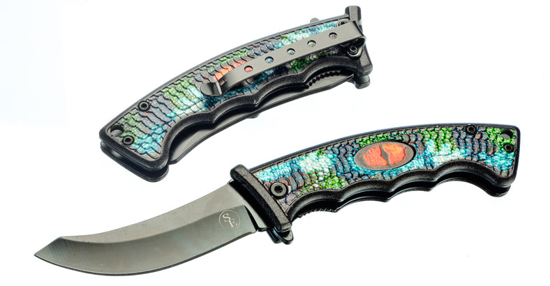 3.5" Spring Assisted Pocket Knife With Clip (Statue of Liberty Design Wood Body both Sides)