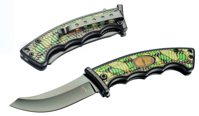 3.5" Spring Assisted Pocket Knife With Clip (Statue of Liberty Design Wood Body both Sides)