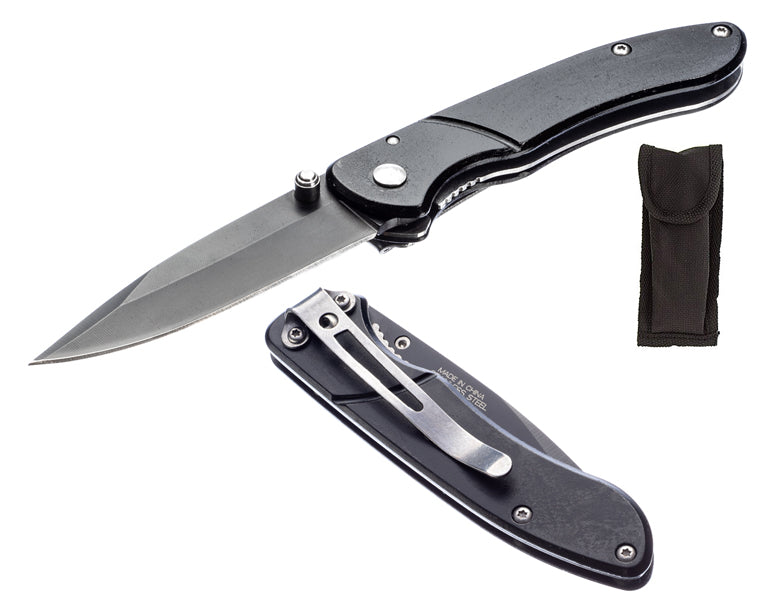 3.3/4" Black Plain Blade Aluminium Body Blade Pocket Knife with Clip & Pouch