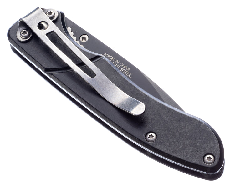 3.3/4" Black Plain Blade Aluminium Body Blade Pocket Knife with Clip & Pouch