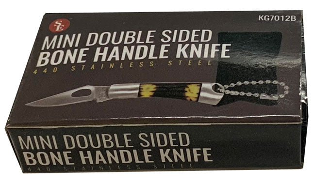 2" Mini Double Sided Bone Handle Pocket Knife with Chain & Pouch