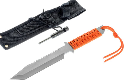 11" Paracord Hunting Knife with Fire Starter and Whistle, with Loop Included