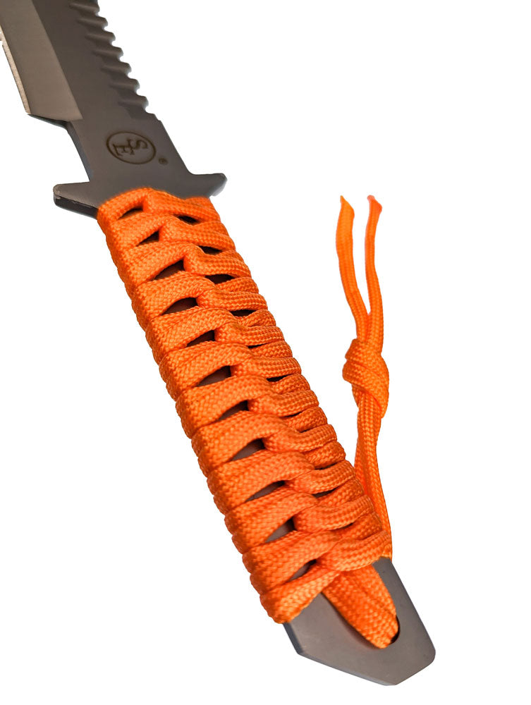 11" Paracord Hunting Knife with Fire Starter and Whistle, with Loop Included