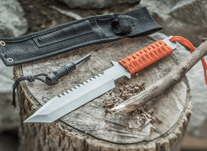 11" Paracord Hunting Knife with Fire Starter and Whistle, with Loop Included