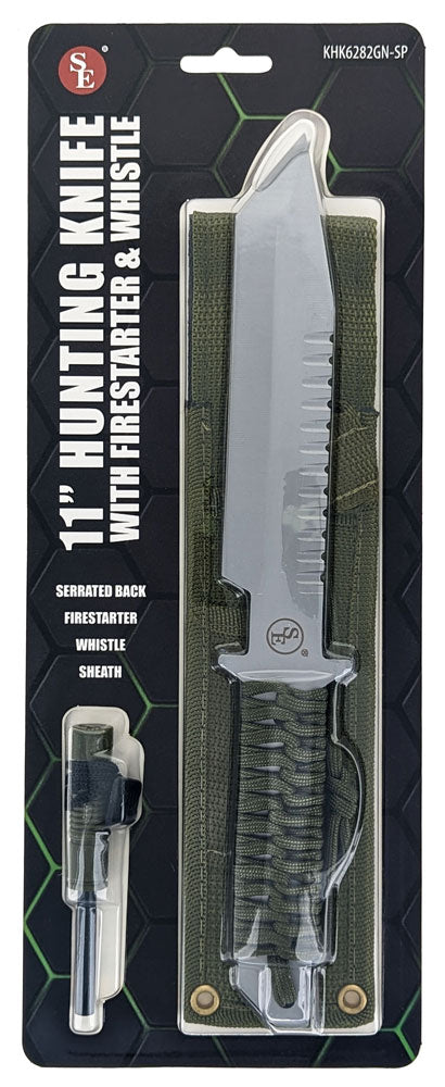 11" Paracord Hunting Knife with Fire Starter and Whistle, with Loop Included