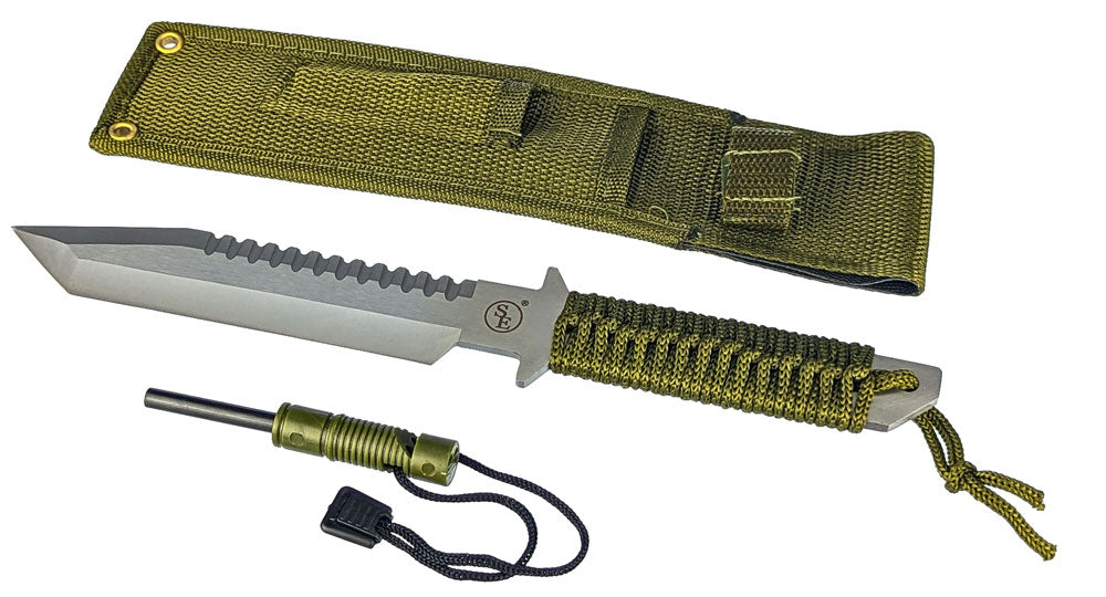 11" Paracord Hunting Knife with Fire Starter and Whistle, with Loop Included