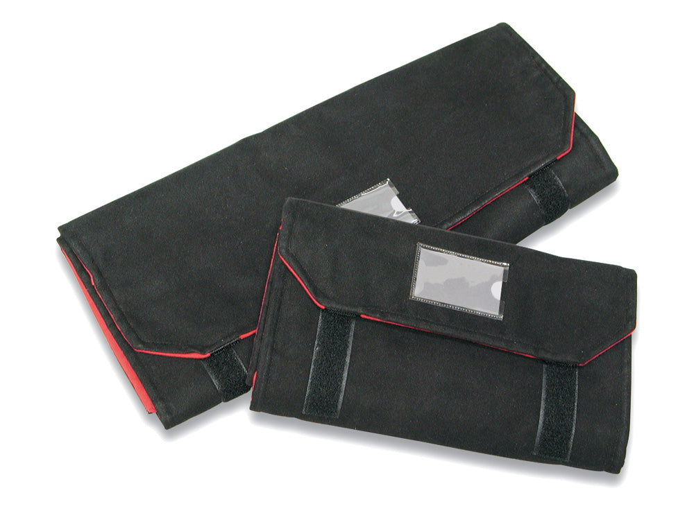 Deluxe Velvet Jewelry Rolls — Combination — Chain 6 Snaps, Earring 40 Pr., Bracelet 5 Sections, Ring 5 Tubes — Black/Red