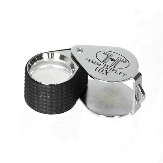 Precision Loupe with Leather Case — 18mm Triplet — 15X — Silver/Black Rubber Grip