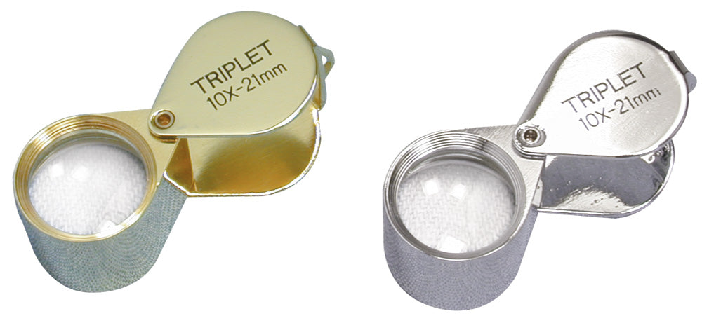 Precision Loupe with Leather Case — 21mm Triplet — 10X — Goldtone