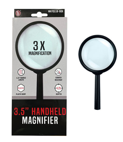 3x/3-1/2" Glass Lens Hand Held Magnifier, Box Pack