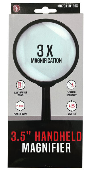 3x/3-1/2" Glass Lens Hand Held Magnifier, Box Pack