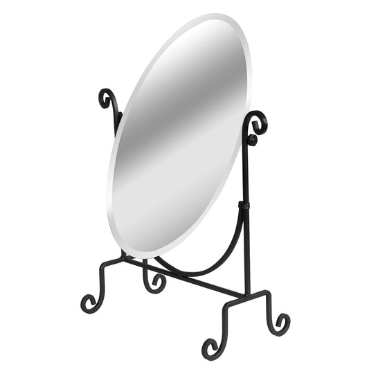 Adjustable Mirror w/ Metal Base — Fancy Oval — 12 5/8 x 6 x 16 1/2" H — Black Finish