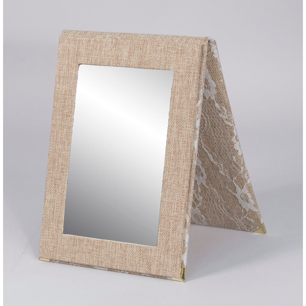 Snap Folding Mirror — Burlap w/ Lace