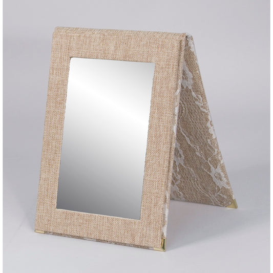 Snap Folding Mirror — Burlap w/ Lace