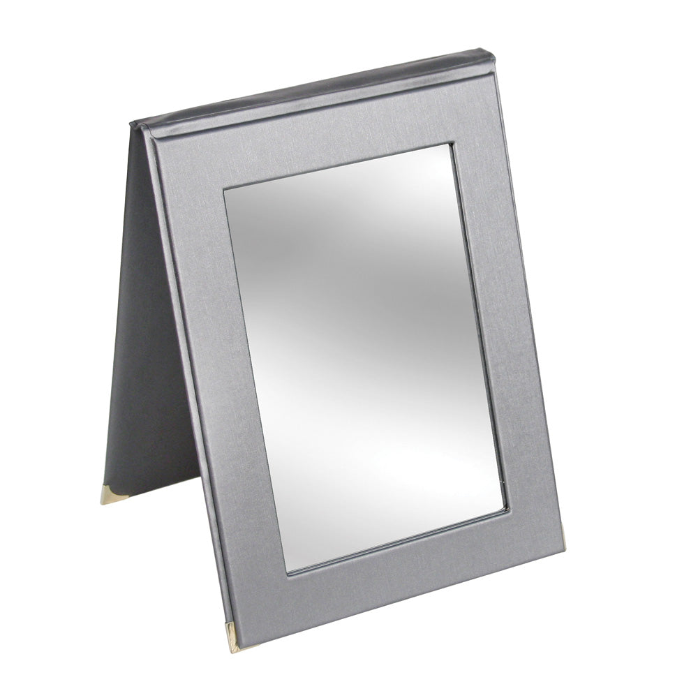 Snap Folding Mirror — Steel Grey Faux Leather