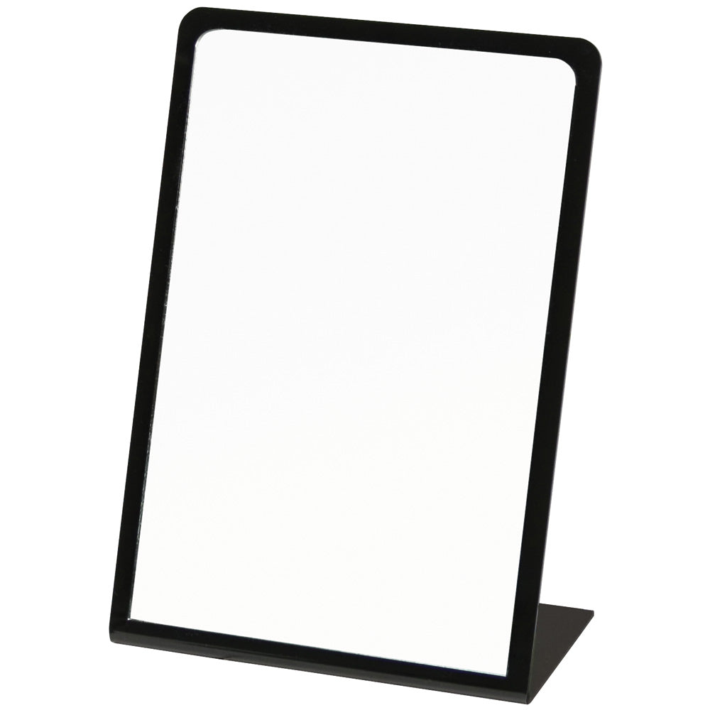 Black Acrylic Frame Glass Mirror — L-Type, Square Top — 7 7/8 x 11 1/2" H (200 x 292mm) — Black