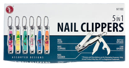 12-piece display of 5-1 Nail Clipper, Assorted Design with Ball Keychain