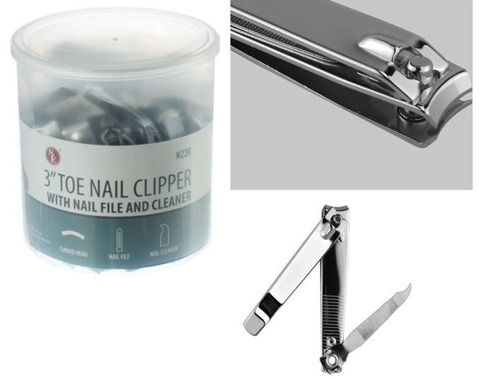 36-piece jar of 3" Toenail Clippers with Nail File & Cleaner