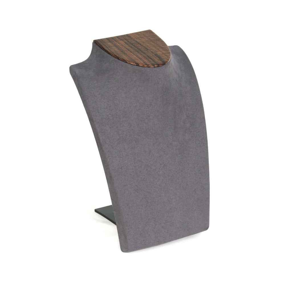Retractable Neckform — Tall — Grey Suede w/ Wood Grain Finish