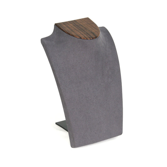 Retractable Neckform — Tall — Grey Suede w/ Wood Grain Finish