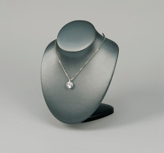 Adjustable Necklace Display Stand — Height & Angle — Steel Grey Faux Leather