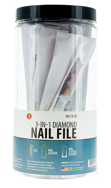 36-piece jar of 7 Inch 3-IN-1 Diamond Nail File in Pouch