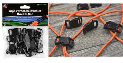 12-piece set of 1/2" Black Paracord Bracelet Buckles