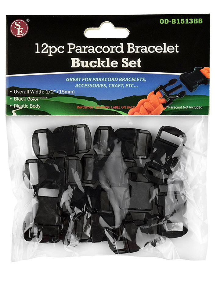 12-piece set of 1/2" Black Paracord Bracelet Buckles