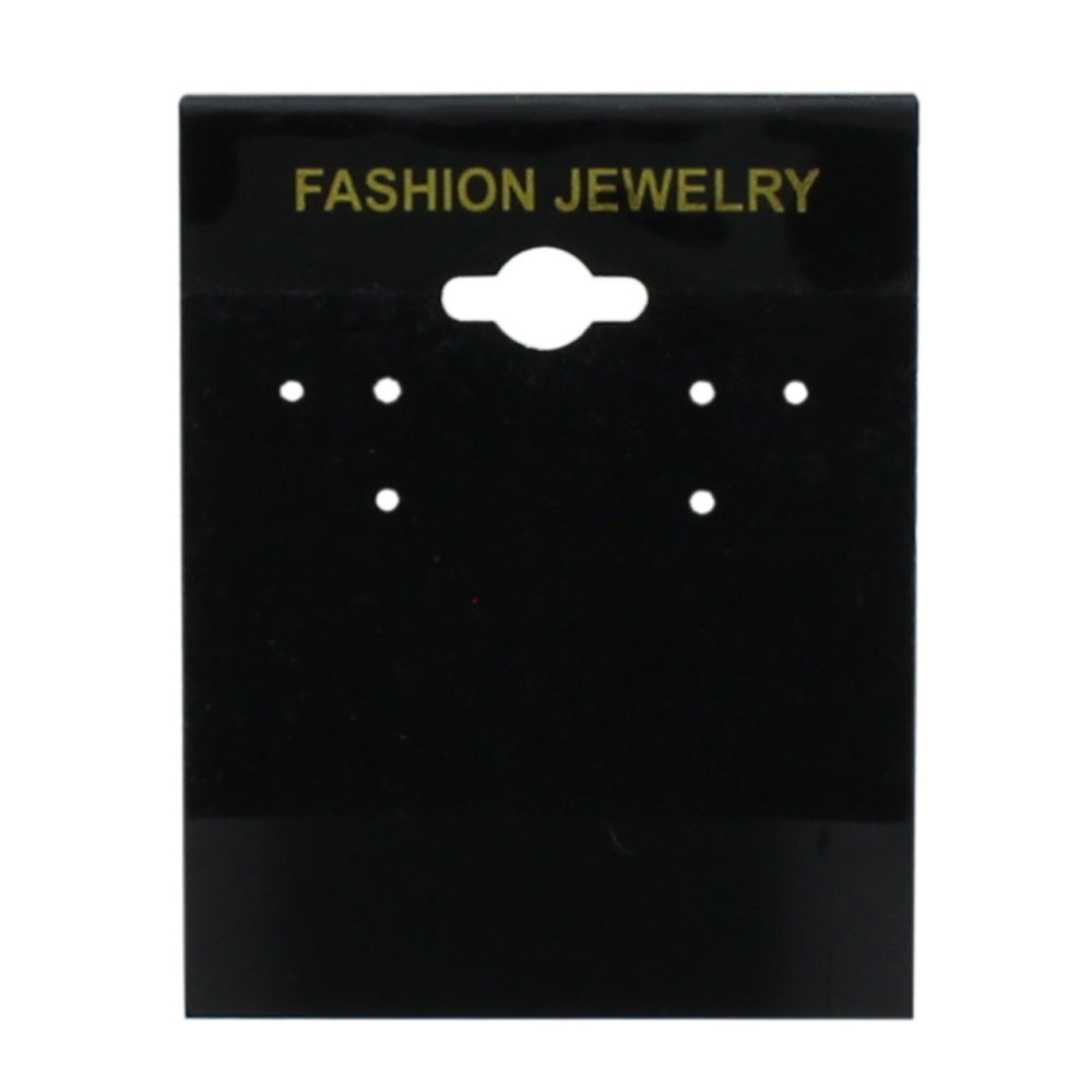 Hanging Earring Card — FASHION JEWELRY (Gold Imprinted) · 1 1/2 x 1 1/2" (38 x 38 mm) — Black